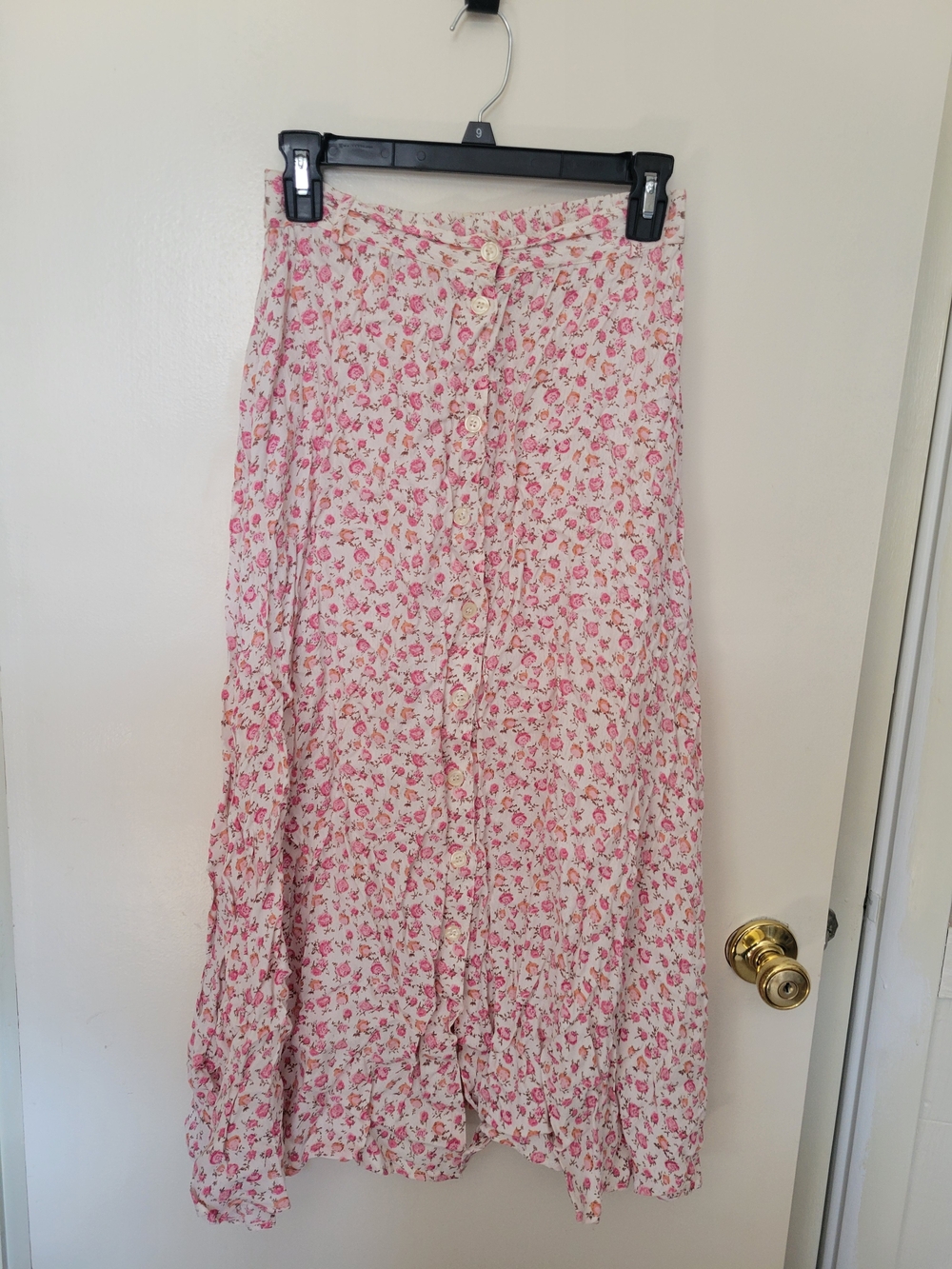 Pink Floral Button-Front Maxi Skirt